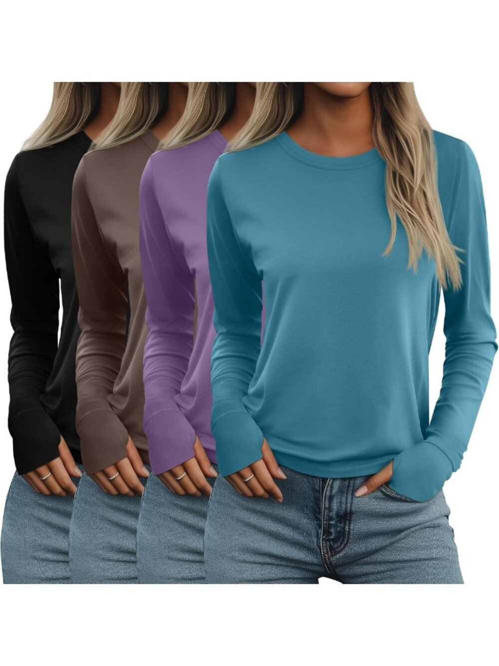 4 Pack Women's Long Sleeve Shirts with Thumb Holes - Comfy & Stylish Tops
